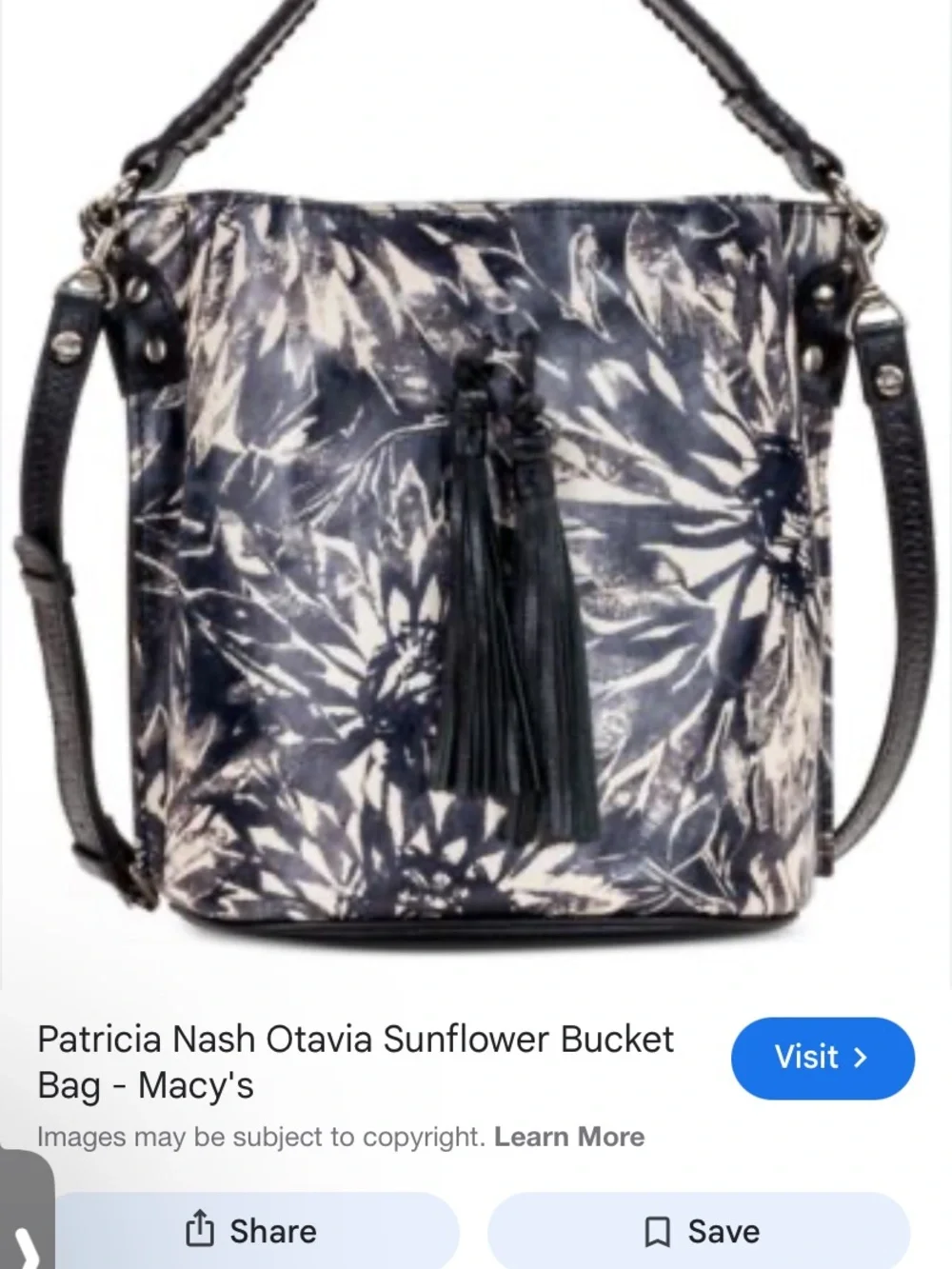 Patricia Nash Octavia Sunflower Floral Tassel Hobo Shoulder Crossbody Bag